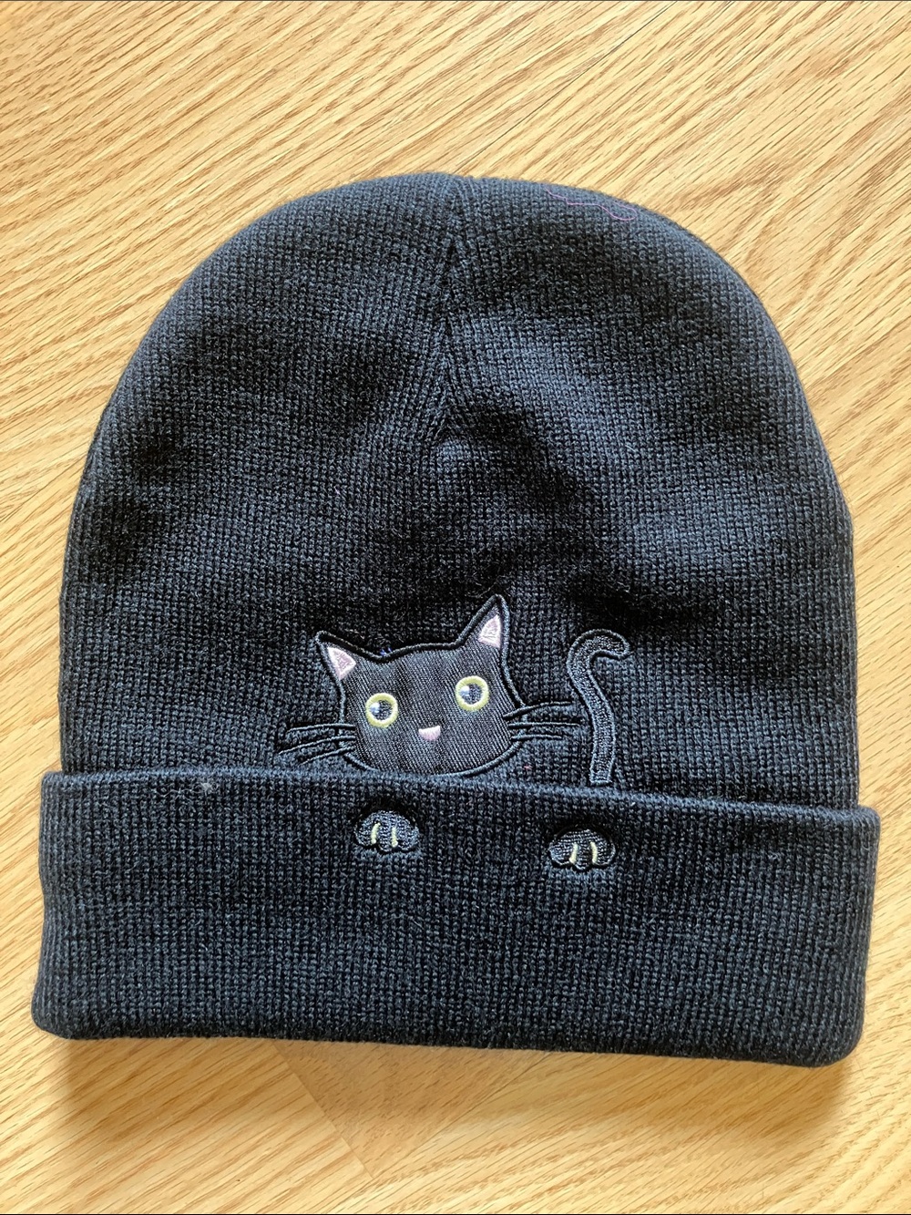Black Kitten Peek-A-Boo Knit Beanie - Unbranded